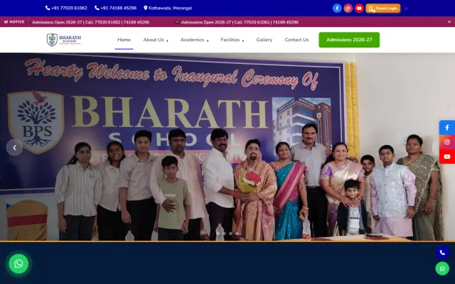 Home page of the Bharath School website, Kothawada, Warangal
