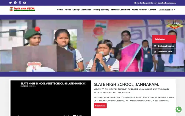 Home page of the Slate High School website, Jannaram, Telangana